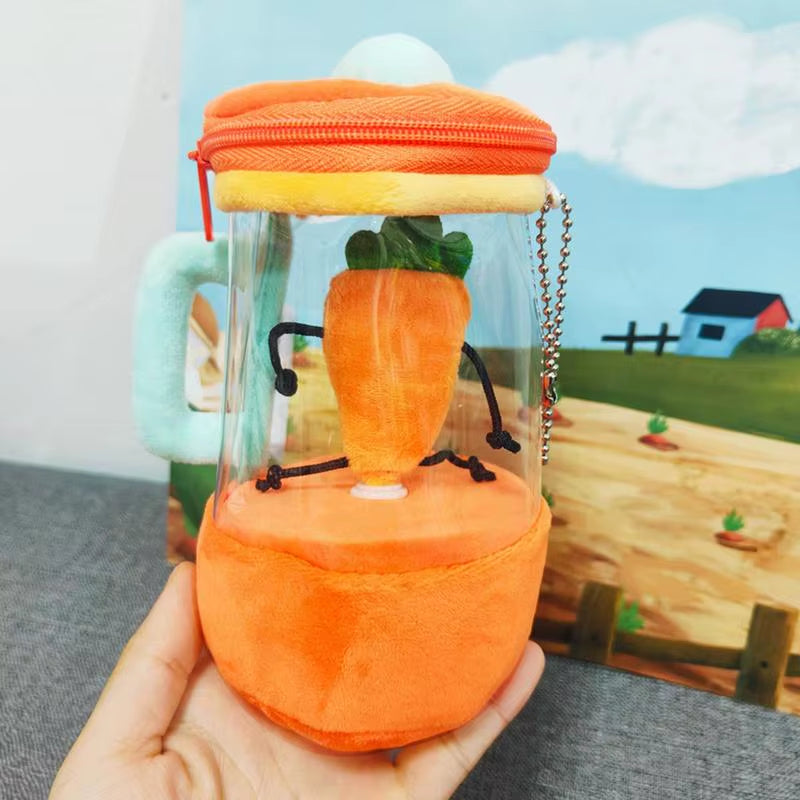 Fun Drawstring Rotating Plush Toy Carrot Blender Plush Pull String Wind-Up Carrot Juicer Plush Toy Interactive